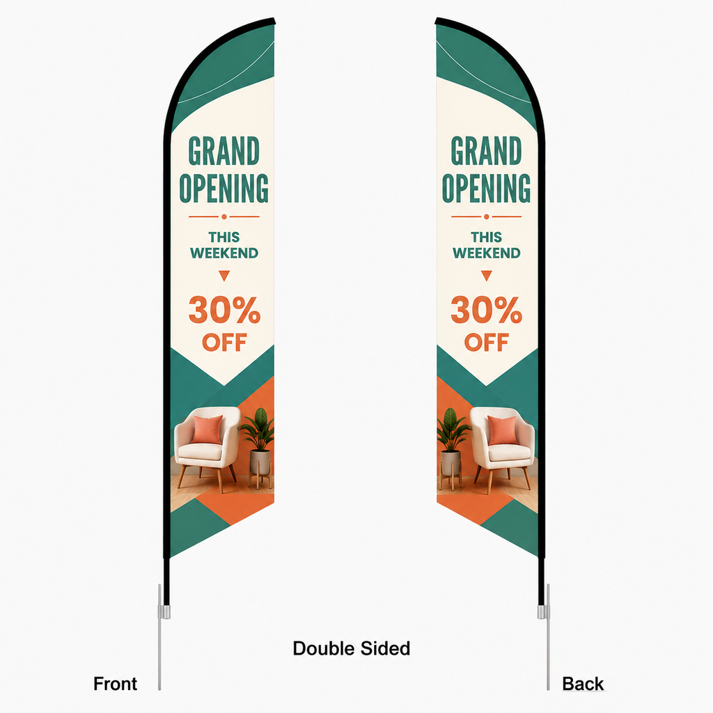 Double-sided feather flag front and back