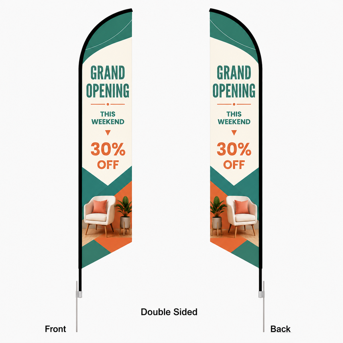 Double-sided feather flag front and back